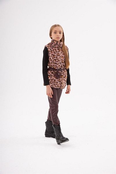 Hilal Akıncı Kids Girl's Leopard Model Plush Vest Black Velvet Lycra Leggings Waist Bag Set of 4