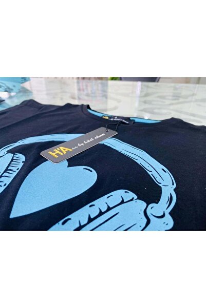 Hilal Akıncı Kids Căști pentru fete, tricou negru imprimat, blugi cu lanț, cu scris, Capri, fără pălărie, set de 2 piese