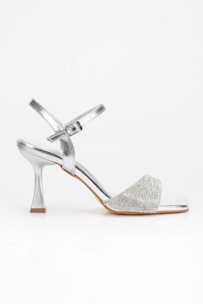MFT AYAKKABI Жіночі вечірні туфлі на підборах з камінням - тонкий ремінець, срібні