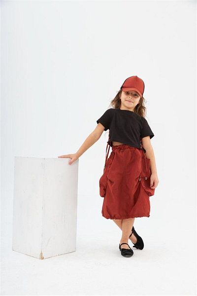 Hilal Akıncı Kids Girl's Drawstring Skirt Lace-Up T-Shirt Hat Triple Set