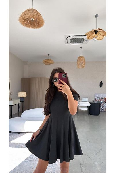 Buket Teke Φόρεμα Anthracite Massi με κοντό μανίκι