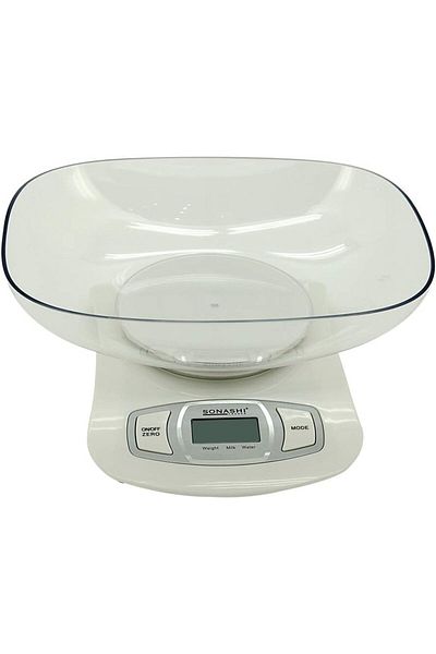 sonashi SKS-001 Digital Kitchen Scale – LCD Display, Plastic Bowl, Low Battery & Overload Indicator