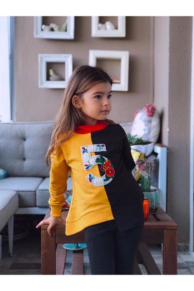 Hilal Akıncı Kids Girl's Colorful Piece Sweatshirt Tights Double Set