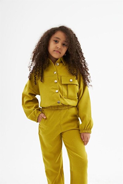 Hilal Akıncı Kids Girl's Gold Button Detailed Double Fabric Long Sleeve Blous...