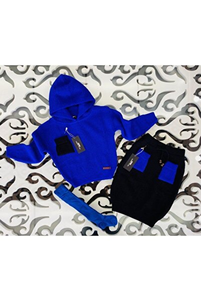 Hilal Akıncı Kids Πλεκτό με κουκούλα για κορίτσια Φούτερ Πολύχρωμη φούστα τσέπης 3 τεμαχίων