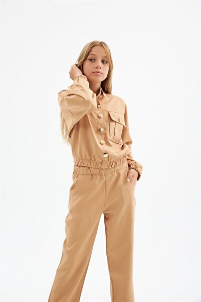 Hilal Akıncı Kids Κοριτσίστικο χρυσό κουμπί με λεπτομέρεια διπλό ύφασμα μακρυ...