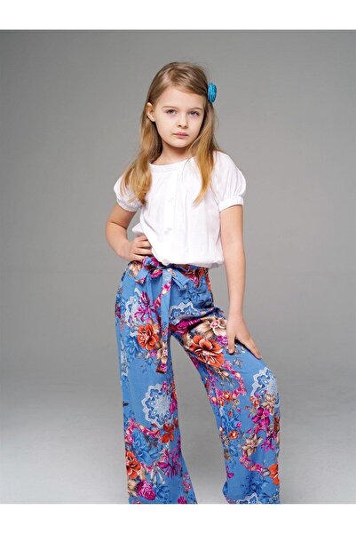 Hilal Akıncı Kids Комплект от 2 части за момиче - бяла блуза с копчета и широ...