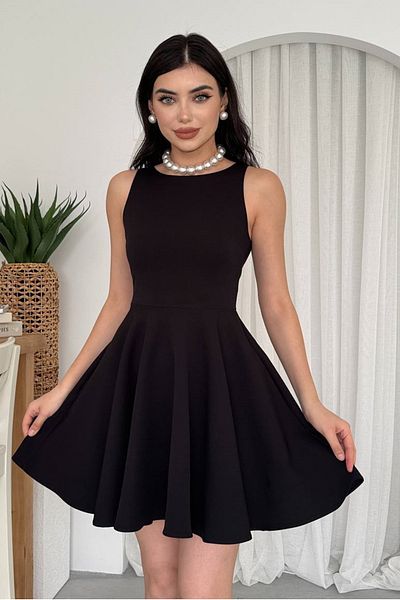 WOMAN VISION Rochie mini evazată fără mâneci pentru femei Atlas Fabric cu buzunar dublu 366
