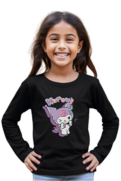 Texclusive Kuromi Uzun Kol  Tshirt Kız Çocuk Tişört Siyah