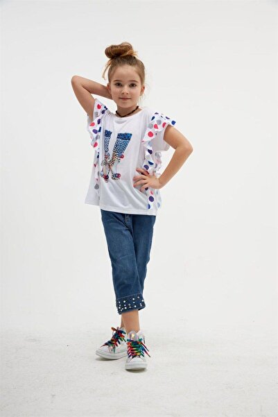 Hilal Akıncı Kids Devojčica, bluza od češljanog pamuka sa volanima i detaljim...