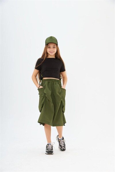 Hilal Akıncı Kids Set de trei piese pentru fete, fustă adunată, tricou cu șir...