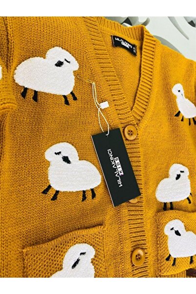 Hilal Akıncı Kids Tricotaj pentru fetiță, brodate de miel, cardigan, tricotaj cu picioare largi, pantaloni