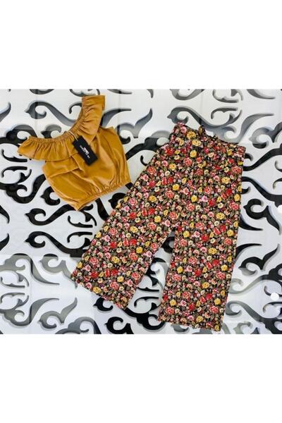 Hilal Akıncı Kids Bluză colorată pentru fete, pantaloni cu modele florale, set de 2 piese