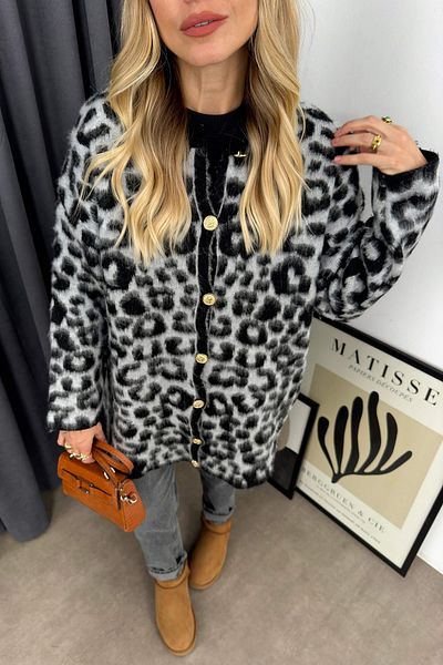 Jose Clothing Cardigan lung de tricotaje cu model leopard de nișă pentru femei