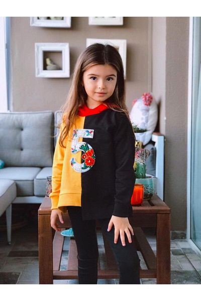 Hilal Akıncı Kids Girl's Colorful Piece Sweatshirt Tights Double Set