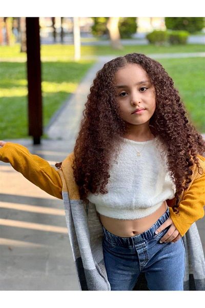 Hilal Akıncı Kids Girl's Written Knitwear Cardigan Crop Sweater Jeans Trousers 3-Piece Set