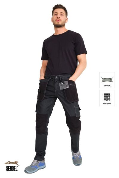 Şensel Çok Cepli Kot Iş Pantolonu, Gri-siyah -54e6037- Esnek