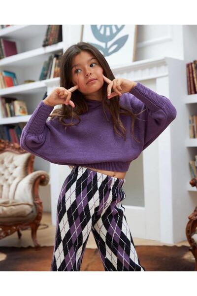 Hilal Akıncı Kids Tricotaj pentru fete cu mâneci liliac Pulover Pantaloni Argyle Set de 2 piese
