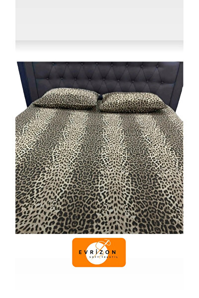 EVRİZON Leopard Patterned Cotton Ranforce Fitted Sheet Set