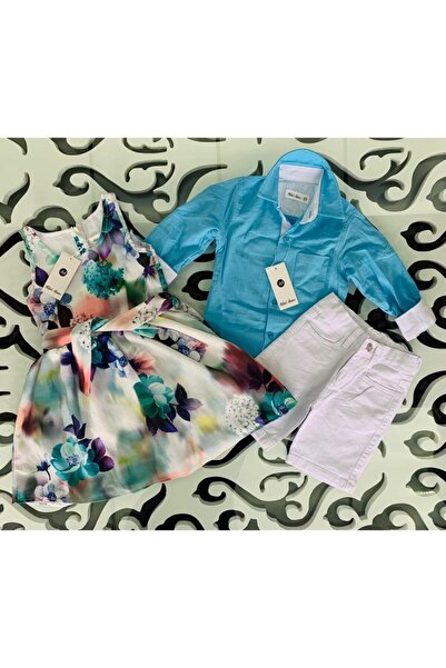 Hilal Akıncı Kids Kız Erkek Kombin Renkli Gömlek Beyaz Şort 2'li Takım