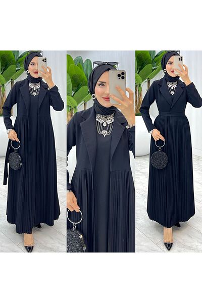 FIRSTESLEM Summer Double Crepe Fabric Design Abaya Set with Pleated Abaya