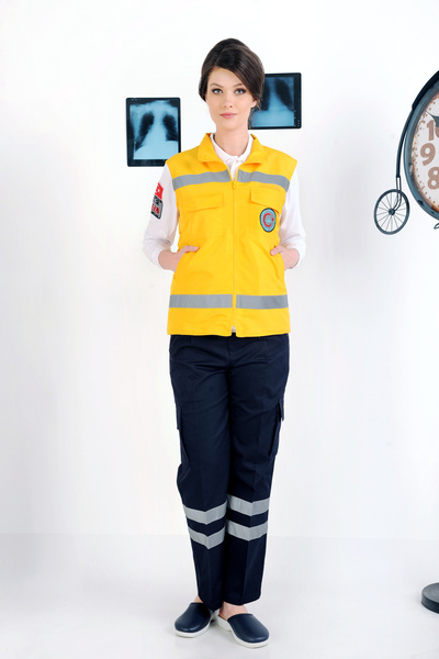 temex 112 Acil Paramedik Formalar - Kısa kollu Yelek Unisex İçi Polar Sarı Renk