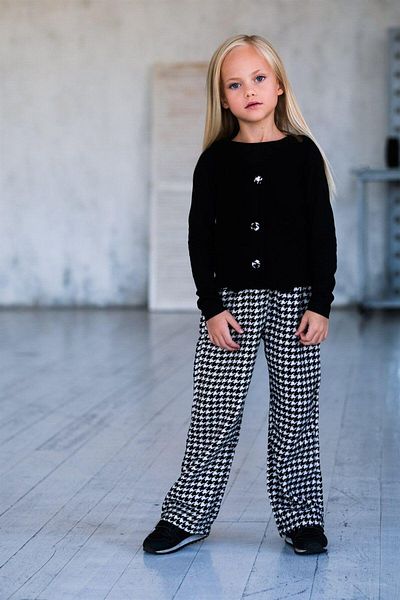 Hilal Akıncı Kids Κοριτσίστικο γιλέκο μαύρο Badi Houndstooth Μοντέλο Παντελόνι Τριπλό Σετ