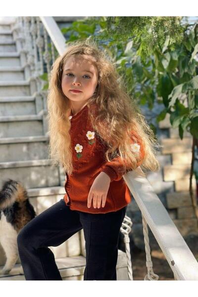 Hilal Akıncı Kids Devojčin džemper Daisy Vezena pletene hlače dupli set