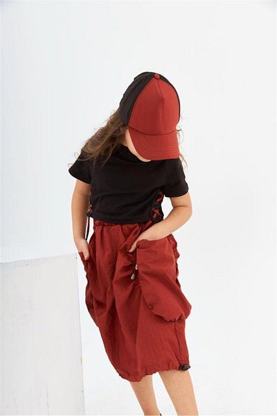 Hilal Akıncı Kids Girl's Drawstring Skirt Lace-Up T-Shirt Hat Triple Set