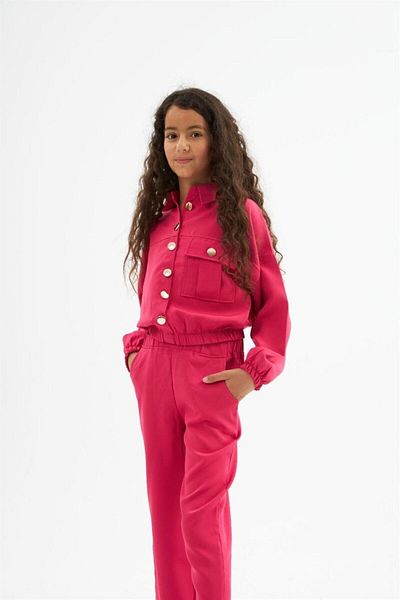 Hilal Akıncı Kids Girl's Gold Button Detailed Double Fabric Long Sleeve Blouse and Trousers 2-Piece Set