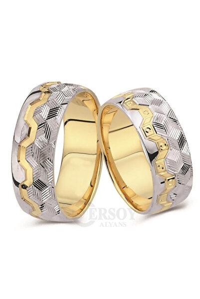 Ersoy Alyans KLASİK SARI BEYAZ CNC ALYANS  14 AYAR KADIN