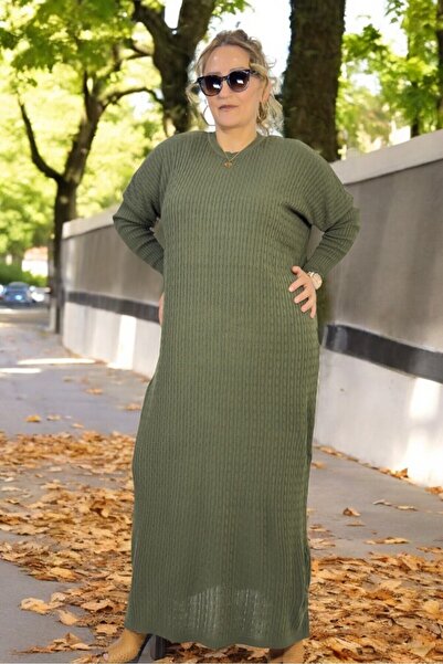 yagmurberen 100% Acrylic Hair Knitting Patterned Low Sleeve Cycling Collar Extra Large Size Knitting Dress