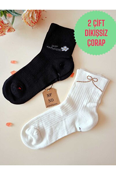 ENEFENDİ 2 PERECHI DE ȘOSETE SCURT CU GLUGĂ, DIN BUMBAC, CU VÂRFURI FĂRĂ CUSĂTURI, LYCRA PARFUMATĂ, NEGRE, CREM, MĂRIMEA 36-40