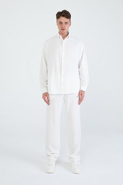 EGHO Crystal Linen Blended Men's Long Sleeve Shirt Pants Set