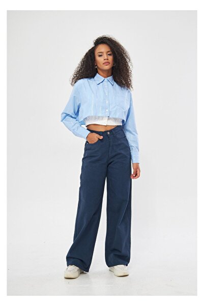 TIFFANY&TOMATO Beli Lastikli Çizgili Crop Gömlek