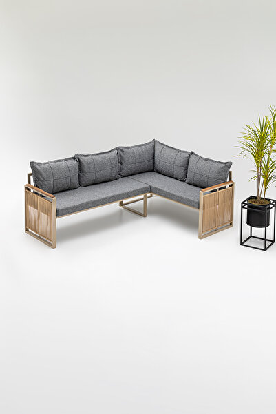 Wood House MİNA KÖŞE TAKIMI GRİ-KAHVE (BALKON-BAHÇE-MUTFAK)