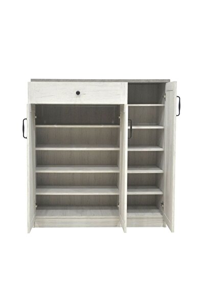 Danube Home Zenith 3 Door & 1 Drawer Shoe Rack 21 Pairs-white Oak Cement L107xw39.5xh115cm