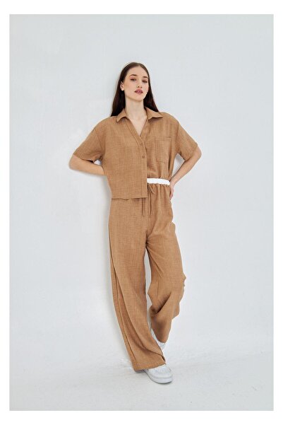 TIFFANY&TOMATO Beli Garnili Bağcıklı Keten Görünümlü Pantolon