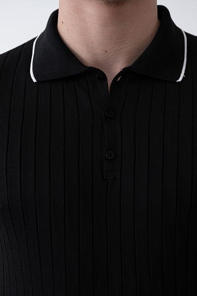 İLKCET MODA Πλεκτό μπλουζάκι με ριγέ μαύρο γιακά με κουμπιά
