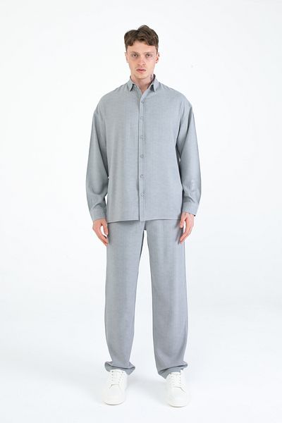 EGHO Crystal Linen Blended Men's Long Sleeve Shirt Pants Set