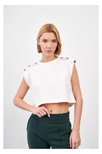 TIFFANY&TOMATO Düğmeli Sıfır Kol Modal Crop Bluz