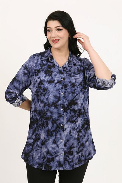 By Alba Collection Cămașă de damă, albastră, din bumbac, viscoză, mărime mare