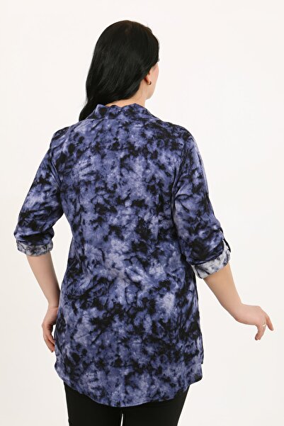 By Alba Collection Γυναικείο πουκάμισο μπλε βαμβακερό βισκόζη Plus Size