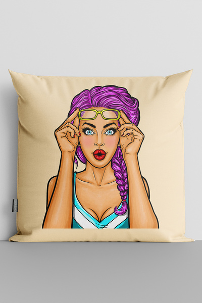 MUCİZE TEKSTİL Popart Women's Double Sided Digital Printed Pillow Cushion Cov...