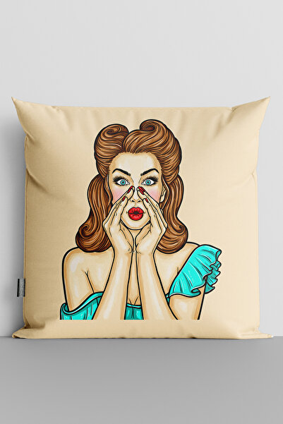 MUCİZE TEKSTİL Popart Women's Double Sided Digital Printed Pillow Cushion Cov...