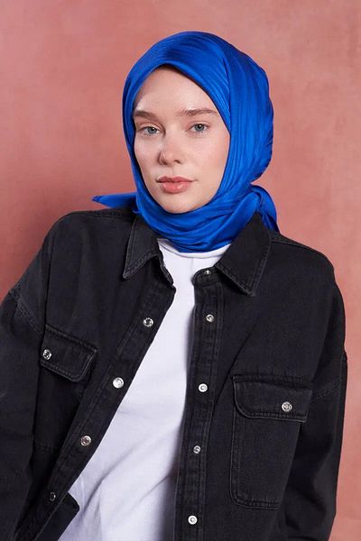 Madame Polo Μεταξένιο Ζακάρ Ζαφείρι Κασκόλ Ζέβρα Μοτίβο - Saks