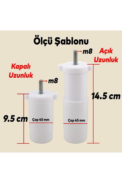 Badem10 (4Pcs) Adjustable 9.5cm White Furniture Sofa Plinth Seat Center Support Leg Feet with Screws