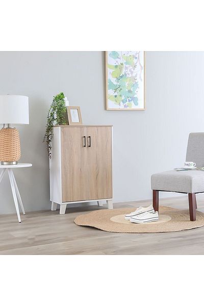 Danube Home خزانة أحذية بريما ذات بابين - أبيض/بلوط سونوما طول 60 × عرض 30 × ارتفاع 88 سم