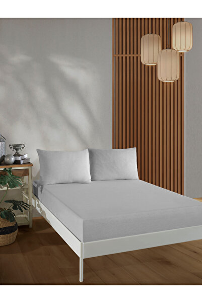 Flex Cotton طقم شرشف مطاطي من القطن بلون سادة مع غطاء وسادة - مفرد - مزدوج - ...