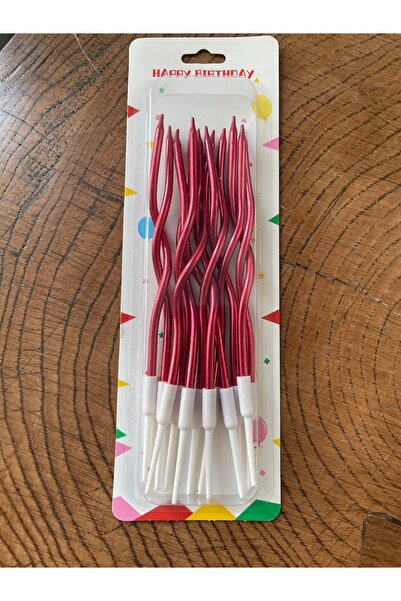 mey OFFICIAL Metalik kırmızı dalgalı mum 16 cm 12 adet